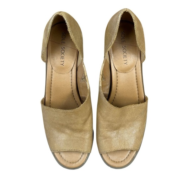 Sole Society Ralimia stacked heel leather slip on shoes in Topanga Tan 7.5 - Picture 10 of 11
